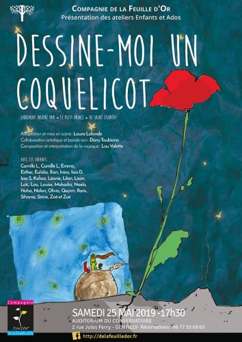 Compagnie de la Feuille d'or- Dessine-moi un coquelicot. spectacle enfant 2019- Affiche Domiinque Martigne